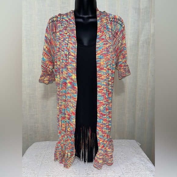 SHEIN Sweaters - SHEIN Black Fringe Top & Multicolor Cardigan Set Size Women’s Plus 2X NWOT